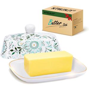 Butter Dish With Lid For Countertop-Ceramic Butter Dish with Knob Handle-Dishwasher Safe Butter Keeper&Serving Tray,Large Storage Keeper Holder for Kitchen-Elegant Gift for Women,Mothers,Housewarming