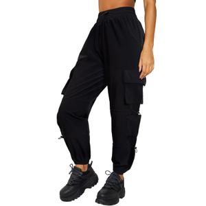Quick Dry Cargo Pants Lightweight Tactical Hiking Pants with 6 Pockets for Women, Elastic Waist and Water-Resistant (Medium, Black)