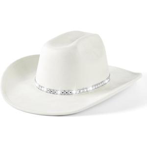 22"-23.2" 100% Suede Western Cowgirl Hat for Women,3.5" Wide Brim,Built-in Elastic Sweatband (Large-X-Large, White)