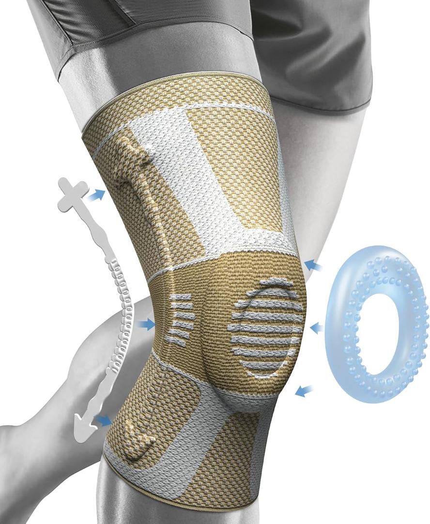 NEENCA Professional Knee Brace for Pain Relief, Medical Knee Compression Sleeve, Knee Support with Horizontal Knit Tech for Meniscus Tear, ACL, Arthritis, Joint Pain, Runner, Workout- FSA/HSA APPROVED (Large, Upgraded Version - Skin)