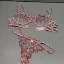 Lilosy Sexy Floral Embroidered Mesh Sheer Underwire Lingerie Set (Small, Flower Pink)