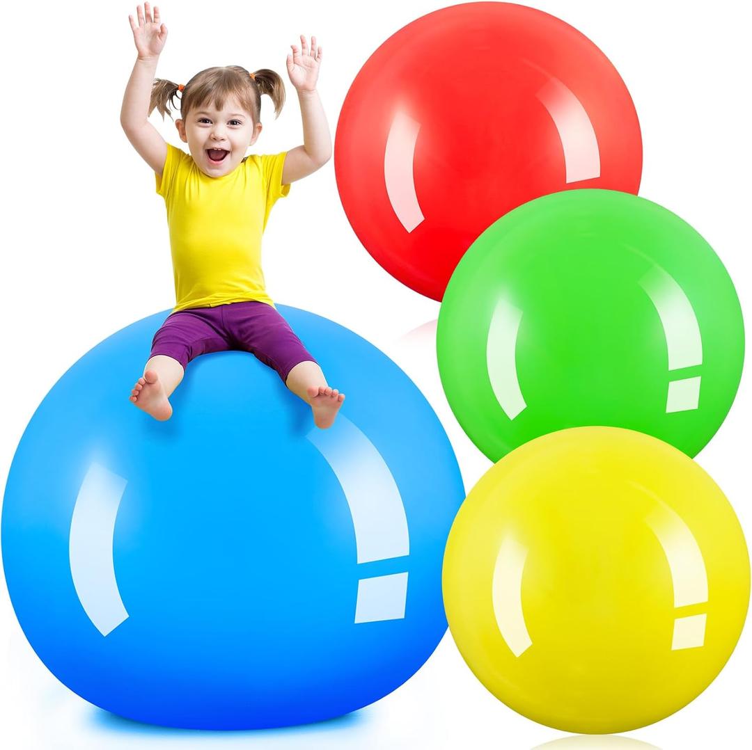 Jenaai 4 Pcs 30 Inch Big Bounce Large Rubber Inflatable Kickball - Giant Outdoor Exercise Ball for Jumping, Hopping, Activity Games, Sports Party (Red, Blue, Yellow, Green)