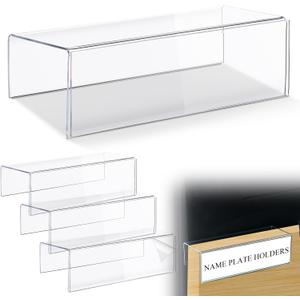 Kathfly 4 Pcs Clear Acrylic Cubicle Name Plate Holders 8.5" L x 2.5" W - Fits 3" Cubicle Wall, Single Sided Sign Holder Plastic Nameplate for Office Home Classroom Library Display