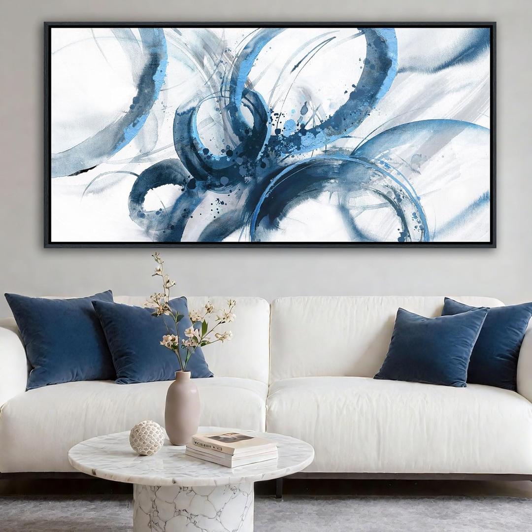 AJAZIKO Blue Wall Art Abstract Wall Decor Pictures for Living Room Wall Decoration Print Pictures Canvas Framed Artwork Paintings for Office Above Bed Wall Decor 2040IN