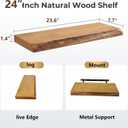 Floating Shelf, Solid Wood Wall Shelf, Rustic Wooden Floating Shelves for Wall, Farmhouse Wall Mounted Shelf for Bathroom, Living Room, Kitchen, Bedroom, Storage & Display (Natural Wood, 24 Inch)