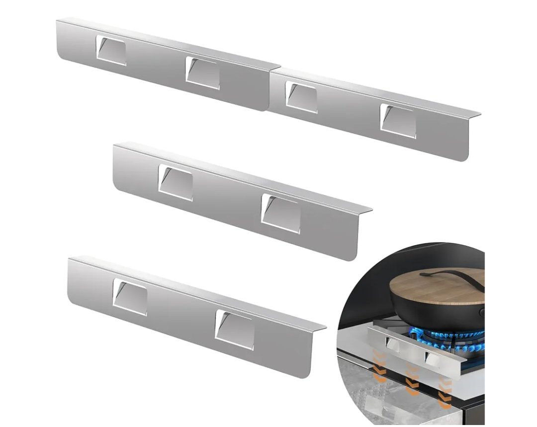 Stove Gap Covers 316 Stainless Steel Stove Gap Filler Oven Side Gap Filler Between Stove and Counter Slide In Range Trim Kit for 11.6“ and 23.2” Kitchen Crack(4 Pack Silver)
