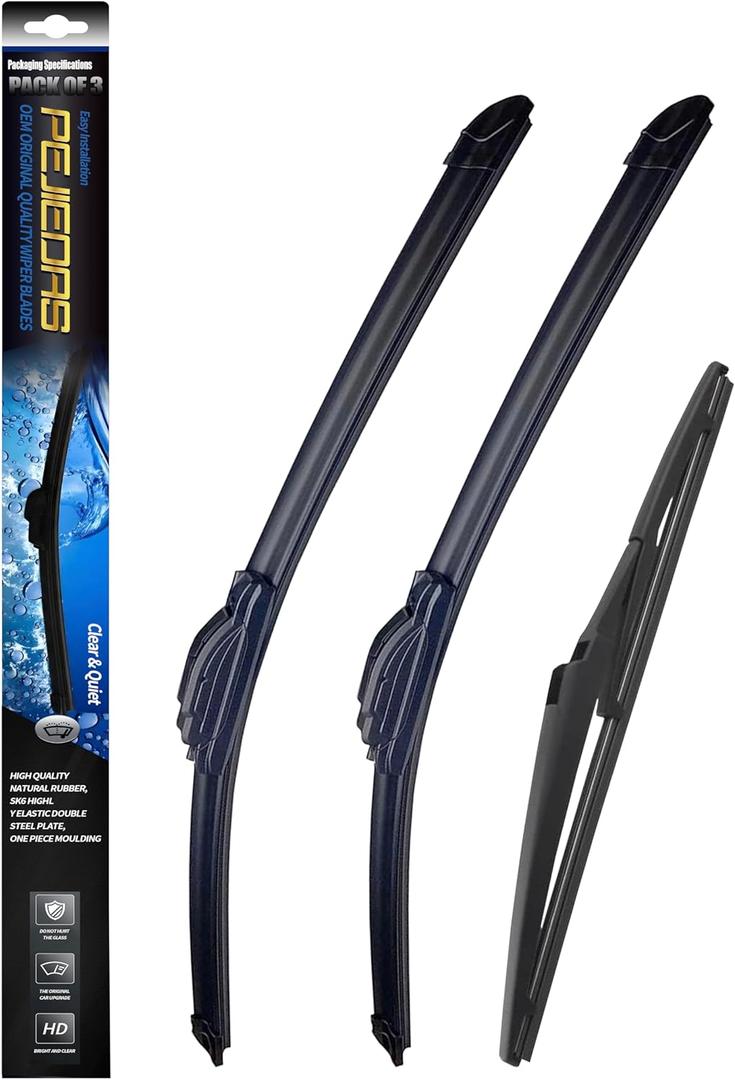 3 x OEM Wiper Blades, Replacement Wiper Blades for Fiat 500 2011-2019, (24 & 14 Front Wipers + 12 Rear Wiper Blades)