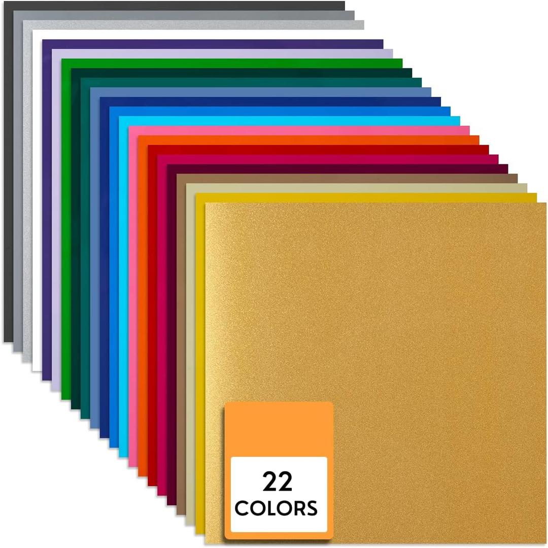 HTV Heat Transfer Vinyl 22 Color 12"12" Sheets Bundle Iron on Vinyl for DIY T-Shirts Gift Design (Assorted)