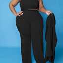 Women's Plus Size Tracksuit Winter Autumn Long-Sleeved Blazer Jacket Long Pants Suits Three Piece Sets Outfit (Black, XXL)