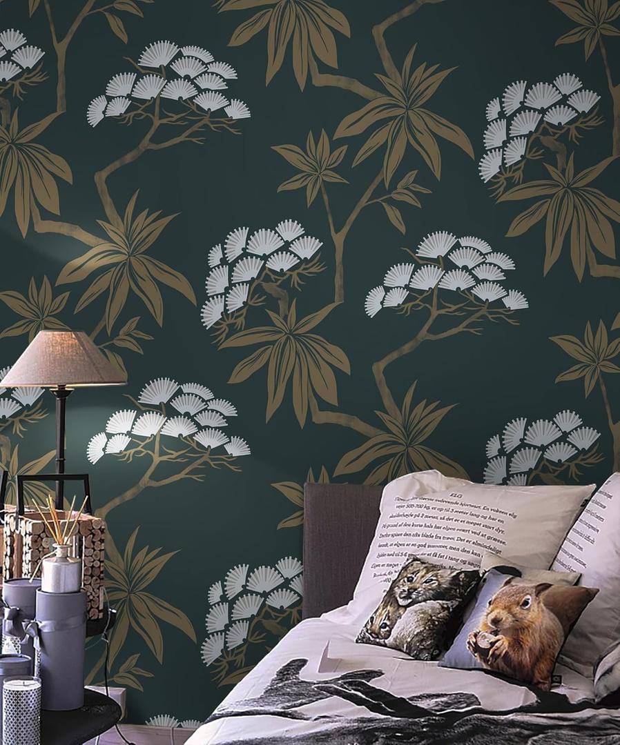5 x CiCiwind Peel and Stick Wallpaper 16"78.7" Brown and Green Contact Wallpaper Vintage Green Removable Self-Adhesive Plant Leaves Wall Paper for Walls Covering Bedroom Bathroom