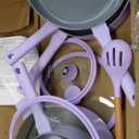 So Yummy by bella 12 Piece Cookware Set w EverGood Ceramic Nonstick Coating and Silicone & Wood Utensils, Dishwasher Safe Silicone & Glass Lids, Oven Safe & All Stovetop Compatible, Lavender