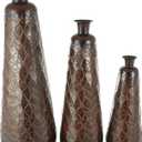 Deco 79 Metal Decorative Vase Tall Teardrop Shaped Centerpiece Vases with Hammered Texture, Set of 3 Vases for Home Decoration 53", 43", 32" H, Dark Brown