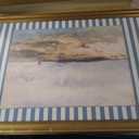 Coastal Landscape Wall Art Striped Lake Wall Decor Gold Framed 16x24 In