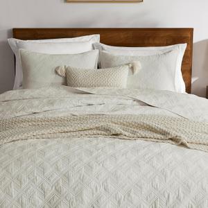 WDCOZY 100% Cotton King Size Quilt Set - Beige Pre-Washed Soft Lightweight Modern Bedspread, Farmhouse Country Rustic Coverlet, Textured Like Linen, Shabby Chic Gauze Bedding, 3 Pieces (King (106"x96"), Wheat)