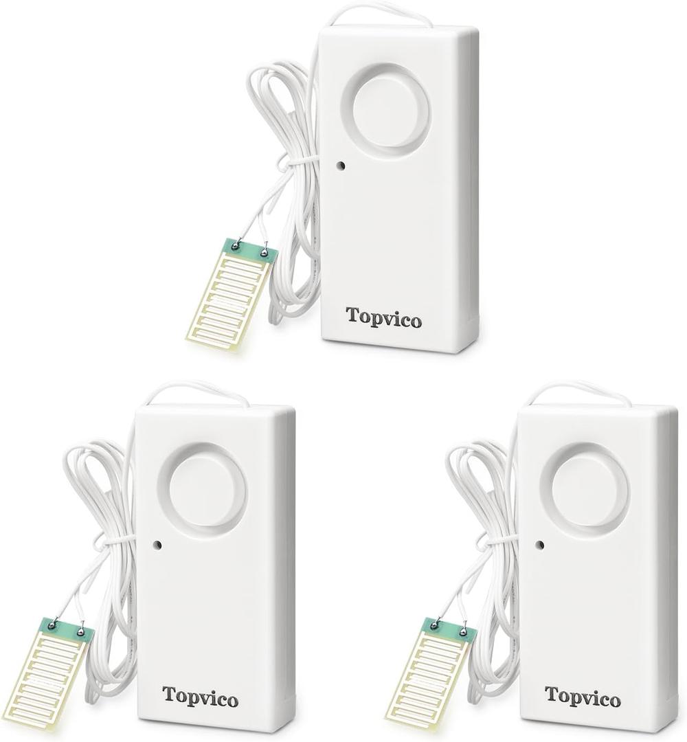 Topvico Water Alarms for Basements, Heater Leak Detector, Sump Pump Overflow RV Moisture Flood Sensor, 120dB Work Alone Battery Operated 3 Packs