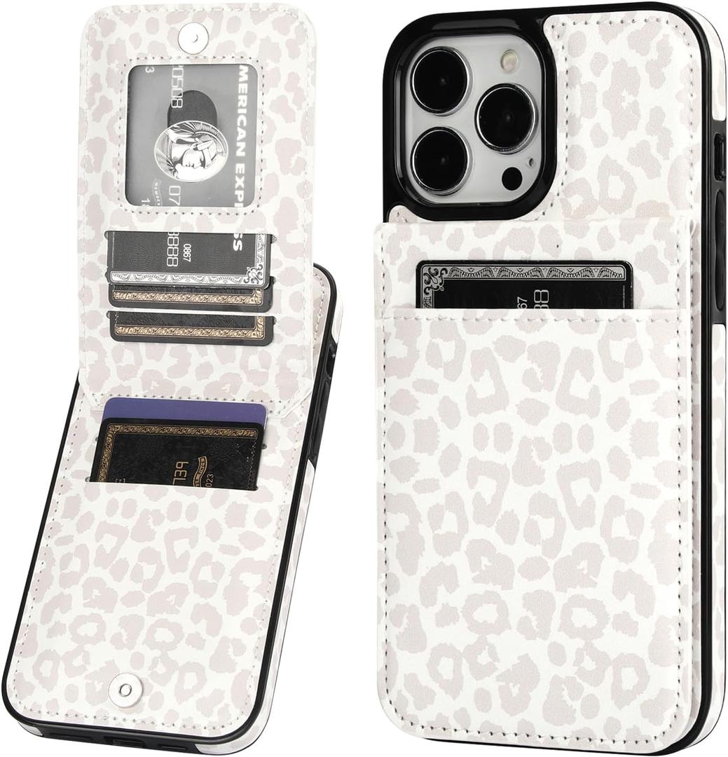 Vaburs Compatible with iPhone 13 Pro Max Case Wallet with Credit Card Holder, White Leopard Cheetah Pattern Flip Premium PU Leather Magnetic Closure Shockproof Protective Cover 6.7"
