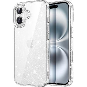 JETech Glitter Case for iPhone 16 6.1-Inch, Bling Sparkle Shockproof Phone Bumper Cover, Cute Sparkly for Women and Girls (Clear)