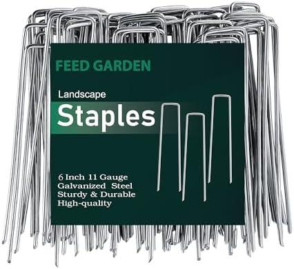 FEED GARDEN 6 Inch 50 Pack Hot-dip Galvanized Landscape Staples Plant Cover Stakes 11 Gauge Tent Stakes Garden Stakes Landscaping Fabric SOD Pins Yard Stakes for Decoration Weed Barrier Fabric
