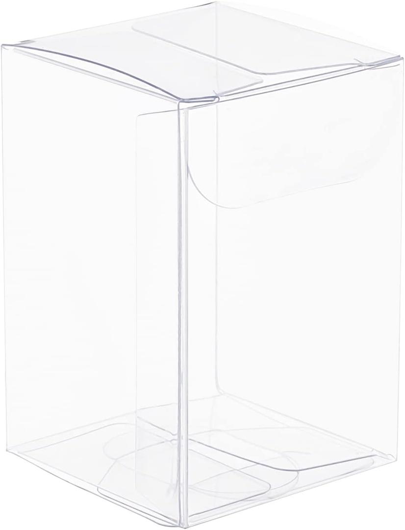 BENECREAT 40Pcs Clear PVC Gift Boxes, 1.5x1.5x2.3 Small Favor Box for Wedding, Party, Candy, Cupcakes & Treat Packaging