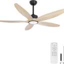 Ceiling Fan with Light and Remote,Quiet Reversible DC Motor,6 Wind Speed,LED Dimmable and Memory,for Bedroom Living Room,52 inch,Natural 5 Wood Blades