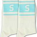 Blue and Off-white Striped Socks with The Letter (White)