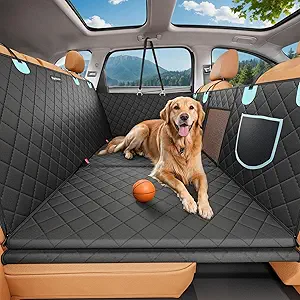 Tapizado Back Seat Extender for Dogs with PU Leather, Detachable Hard Bottom Car Seat Cover for Dog Holds 400lbs, Large Space Backseat Extender, Hammock for Car, SUV with Mesh Window