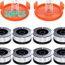 10 Pack AF-100 Replacement Spool Line for Black+Decker - 0.065" Weed Eater String Trimmer Line Spool, 30ft Autofeed Weed Wacker Spool Refill for Black+Decker(8 Spool,2 Cap,2 Spring)