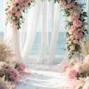 5X7FT Flowers Backdrops Pink Rose Flowers Background for Seaside Wedding Birthday Dessert Cake Table Decoration Vinyl