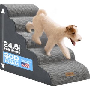 Dog Stairs for High Beds Up to 26", Extra-Tall 24.5" 5-Step Foam Pet Ramp with Washable Cover, Gentle Slope Steps, Bed & Couch Ladder for Small Medium Dogs & Senior Cat, Puppy Climbing Stairs (Light Grey)