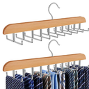 Tie Rack Hanger for Closet, 2 in 1 Belt Tie Hangers with 20 Folding Hooks, 360 Degree Rotating Wooden Tie Holder Organizer for Men Ties Belts Scarves Tank Tops Accessories, Wood (2 Pack)