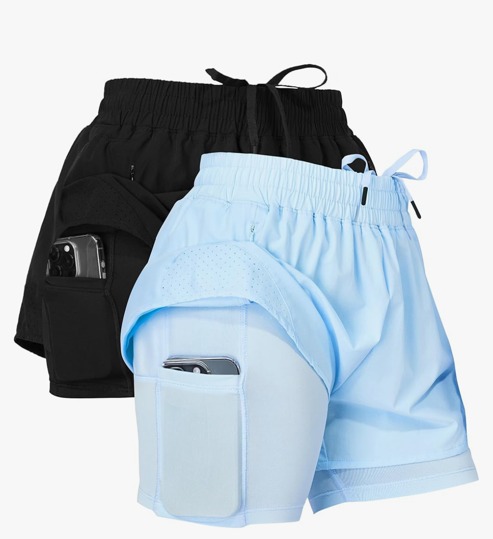 Ultra Performance Gym Shorts Women Pack of 2, Nylon Compression Workout Shorts Women with Liner
 M