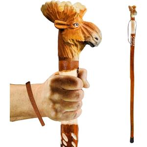 Carved Walking Stick with Animal Head - Lightweight and Strong Wooden Treckking Pole & Cane for Men Women & Seniors - A Hiking Gear Sculpted in Wood