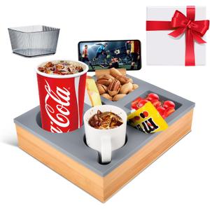 LAVAED Couch Cup Holder Tray Couch Caddy for Sofa Bed Car Seat Movie Nights, Gifts & Self-use, Silicone Wooden Couch Cup Holder Sofa Caddy for Remote Control Holder Beverage Snacks