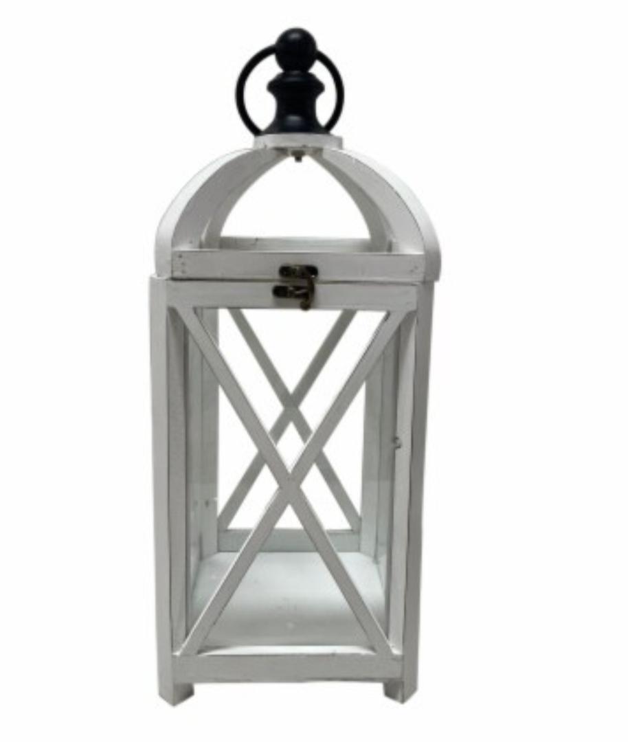 HD Designs  Metal & Wood Lantern - White - 21 in
