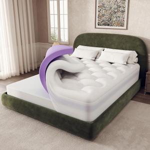 OhGeni Cooling 4 inch Dual Layer Queen Mattress Topper, 2 inch Cooling Gel Memory Foam, 2 inch Down Alternative Pillow Top Pad, Mattresses Cover for Bed, Medium Support, Fits 6-19 Deep Pocket,Purple