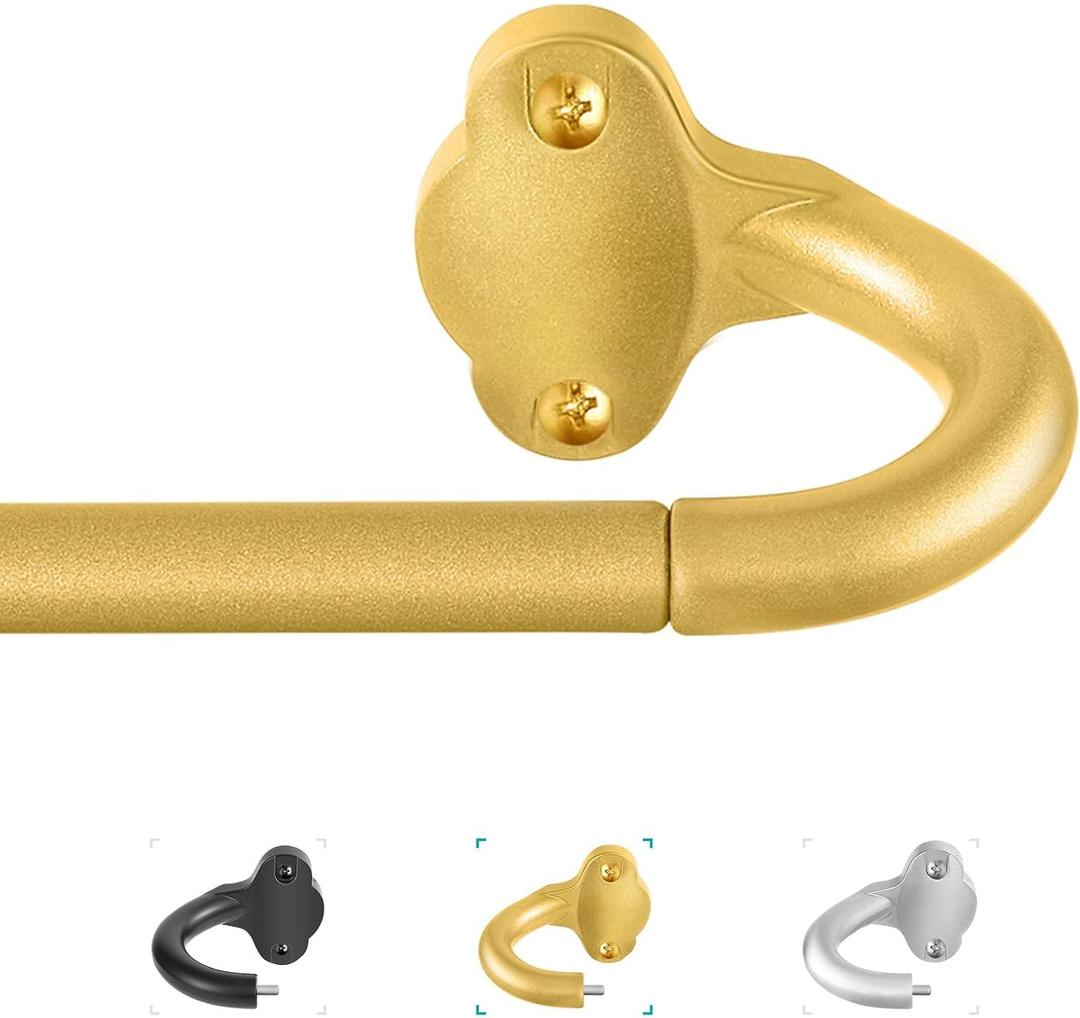 Gold Wrap Around Curtain Rods:5/8" Small Blackout Adjustable Window Curtain Rod for Bedroom Kitchen Apartment Renter Friendly,Room Darkening Curved Drapery Rods Easy Install,Brass Golden 28-48"