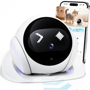 SURPN Pet Camera Robot Companion Monitor  Movable Home Security Cam with 1080P Video, 2.4GHz WiFi, Motion Tracking, Laser Toy, Two-Way Talk  App Control for Dogs & Cats (White)