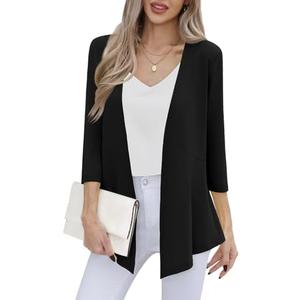 MEILANZJ Women's Open Front Cardigan 3/4 Sleeve Lightweight Soft Layering Top,  XL