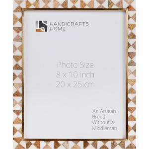 Handicrafts Home Wood 8x10 Picture Frame, White & Wood photo frame for vintage Decor, Boho Chic Decorative Frame for Wall & Tabletop, Brass Frame, Vintage Farmhouse Boho Home Decor, Desk Decor, Gallery Wall- Halo Ivory