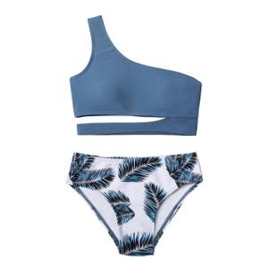 Queenstyle Girls Swimsuits Bikini Set Kids Cutout Bathing Suit Bikini Top Two Piece Girls' Swimwear 9-10