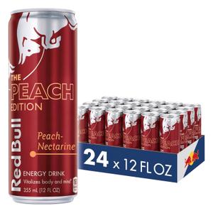 Red Bull Peach Edition Energy Drink, Peach Nectarine, with 114mg Caffeine plus Taurine & B Vitamins, 12 Fl Oz, Pack of 24 Cans