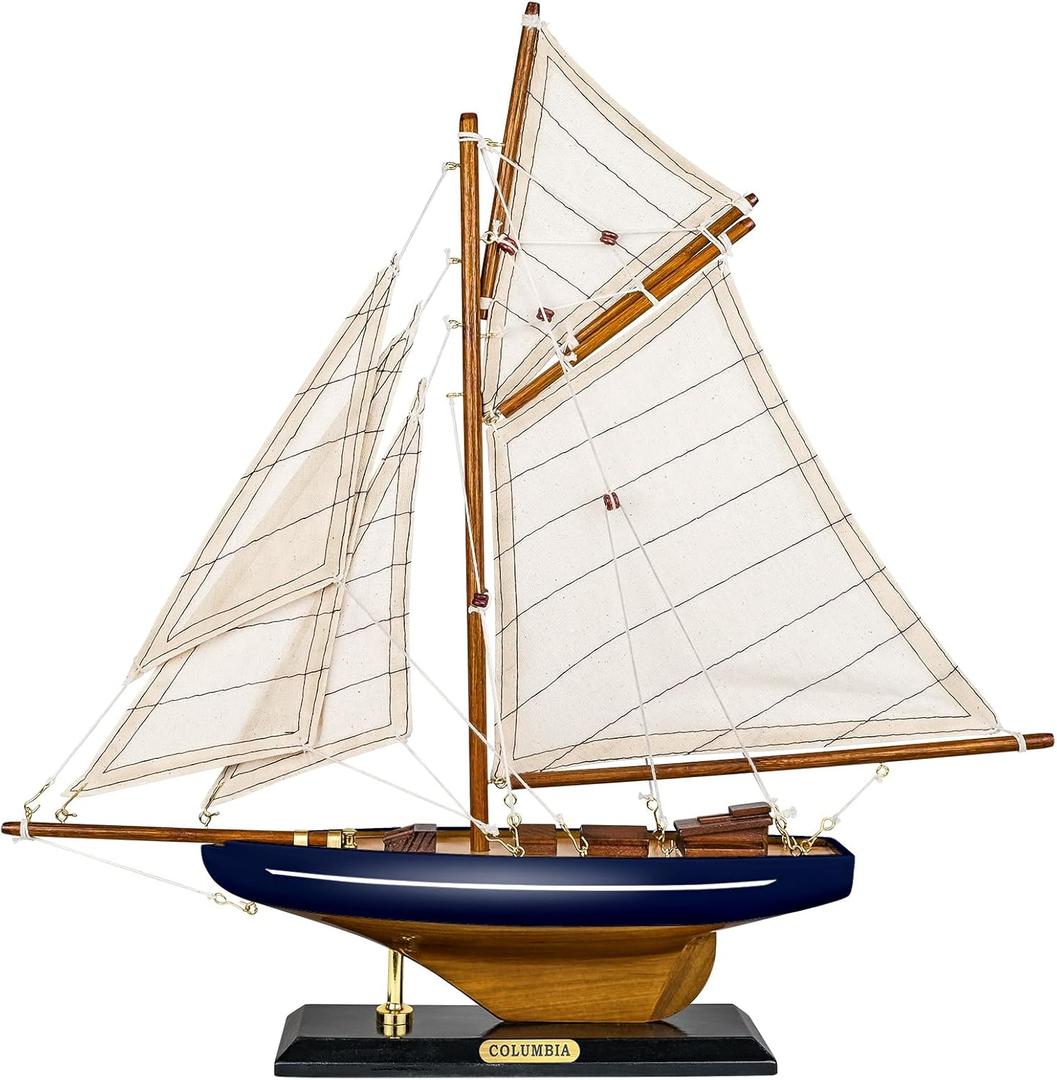 SAILINGSTORY Wooden Sailboat Decor Ship Model Yacht Classic America's Cup Racer Columbia 1901 Replica, Navy