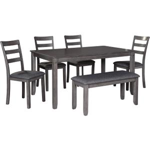 Signature Design by Ashley Bridson 6 Piece Dining Set, Includes Rectangular Dining Table, 4 Ladderback Chairs & Bench, Wood, 36" W x 60.13" D x 30" H, Gray (Grey)