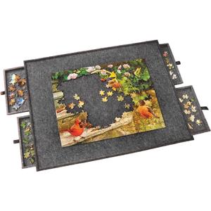 Bits and Pieces Lightweight Jigsaw Puzzle Board with Drawers, 30" x 23" - 3.5 Pounds Low Weight Felt Portable Puzzle Board - 4 Piece Sorting Trays - Standard 1000 Piece Size