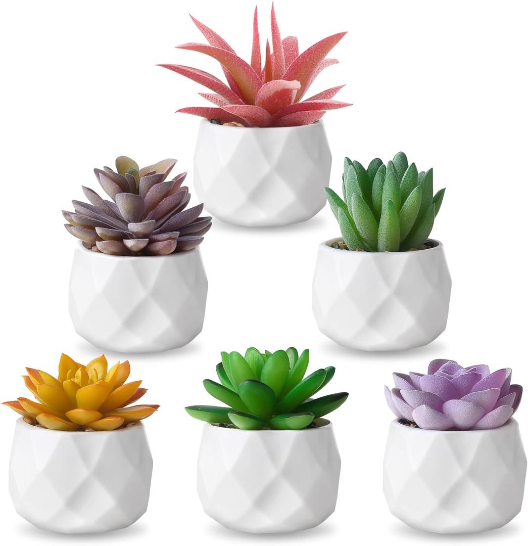 ZINHO Fake Succulent Plant Set 6 PCS Artificial Succulent Plants for Desk Realistic Faux Succulents in Plastic Pots Mini Colorful Succulent Decor for Bedroom Bathroom Office Shelf Decor (Mix)