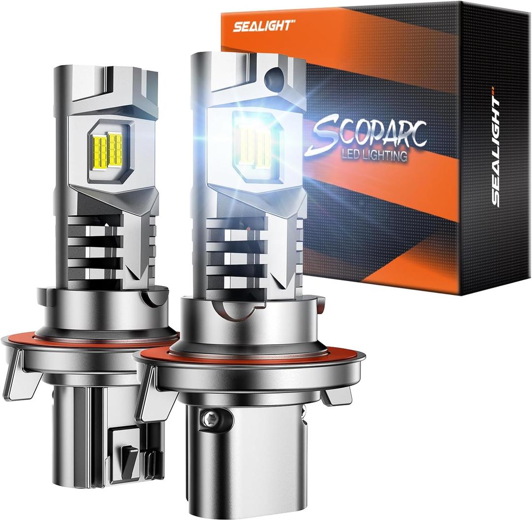 SEALIGHT H13 Bulbs, 46000LM 800% Brighter 6500K Cool White H13 Bulbs with Fan, 60000H Lifespan, 1:1 Mini Size Fog Light, Pack of 2
