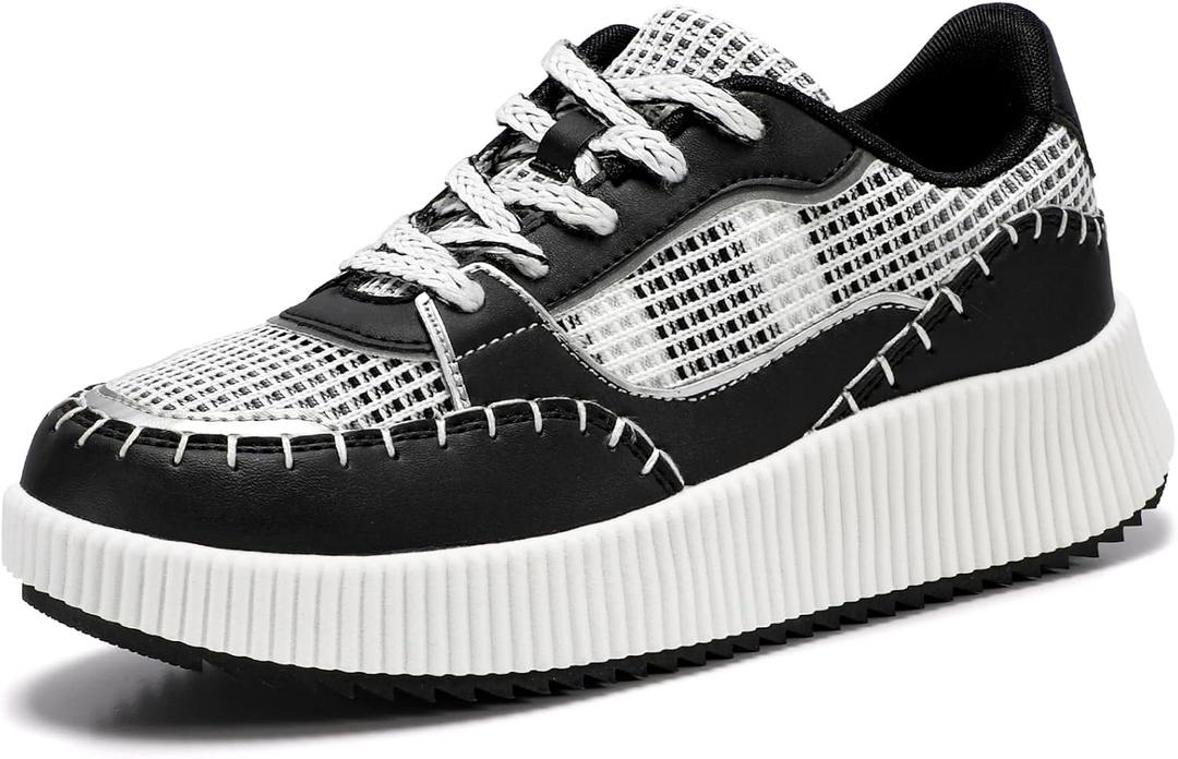 STQ Platform Sneakers Women Fashion Shoes 2024 Orthopedic Walking Shoes with Plantar Fasciitis (9, Black White)