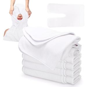 DEAYOU 6 Pack Facial Towels for Estheticians, U-Shaped Spa Towels for Facial, Soft Microfiber Massage Face Towels for Spa Steam, Barbers, Beauty Salons, Skin Care, SPA Centers, Split Design, White