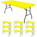 6 Pack Fitted Tablecloth for 8 Foot Rectangle Tables, Yellow Elastic Outdoor Picnic Table Cover, Washable Stretch Folding Table Cloths 8 ft for Camping Party Patio Kitchen Banquet, 30" W x 96" L