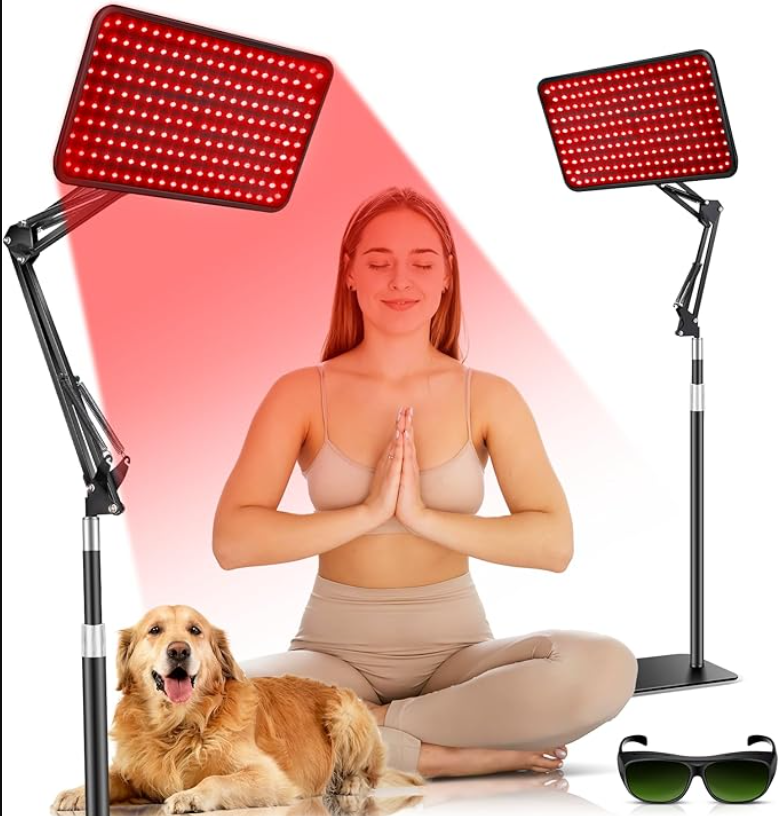 Upgrade Red Light Therapy for Face and Body, 45W Dual 660nm Red & 850nm Infrared Red Light Therapy Lamp, Home Use Light Therapy Panel with Adjustable Stand/Desktop Clamp & Glasses
